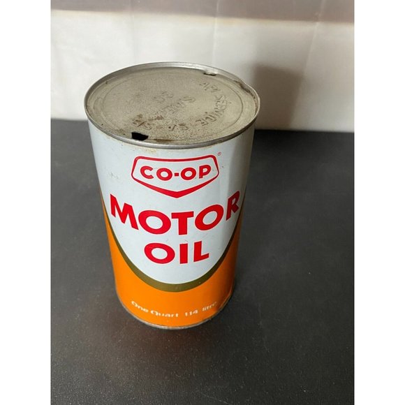 Vintage Orange White CO-OP Motor Oil Can Tin 1 Imperial Quart French Canada - Picture 3 of 5